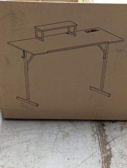 DOMICON SMALL GAMING DESK WITH LED LIGHTS AND POWER OUTLETS 55 INCH COMPUTER DESK WITH MONITOR