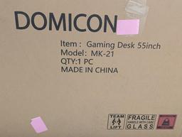 DOMICON SMALL GAMING DESK WITH LED LIGHTS AND POWER OUTLETS 55 INCH COMPUTER DESK WITH MONITOR