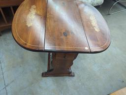 Drop-Leaf Wooden Table with Floral Motif