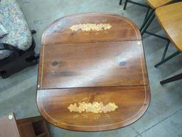 Drop-Leaf Wooden Table with Floral Motif