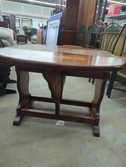 Drop-Leaf Wooden Table with Floral Motif