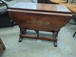 Drop-Leaf Wooden Table with Floral Motif