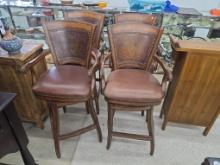 Set of 4 Swivel Bar Stools With Embossed Backs