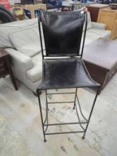 Metal Bar Stool with Black Leather Seat and Backrest