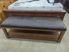 Wooden Bench With Upholstered Seat and Storage Shelf