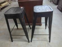 Set of Two Black Metal Stools, 12x12x28 In