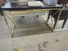 Gold-Framed Desk with Black Top, 47 x 24 x 29 in