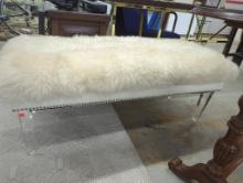 Sheepskin Upholstered Bench with Lucite Legs