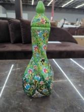 Turkish Hand-Painted Vase with Lid, 14.5 Inches Tall