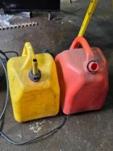 Pair of Plastic Gasoline Containers in Yellow and Red