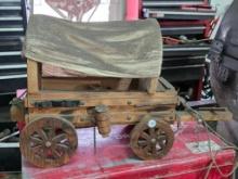 Custom-Made Wooden Wagon Lamp With Fabric Canopy