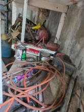 Shelf Lot Including Winch Puller, Hand Tools, Paint Cans, and Miscellaneous Items
