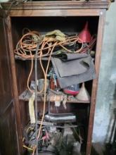 Wooden Cabinet with Assorted Contents, One Door Missing
