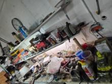 Contents of Workbench and Shelves Including Tools, Hardware, and Accessories