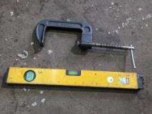 Two-Piece Lot Including 4-Inch Great Neck C-Clamp and 24-Inch Spirit Level