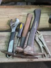 Set of 5 Varied Hand Tools Including Husky Hammer and Adjustable Wrench