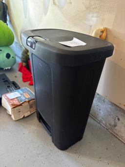 Black Plastic Step-On Trash Can with Lid