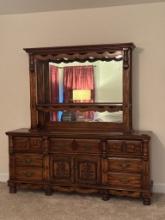 Large Wooden Dresser with Hutch and Mirror, 74 x 18 x 75.5 Inches