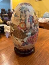 14.5-Inch Hand-Painted Porcelain Vase with Floral and Bird Motif