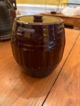 Brown Glazed Ceramic Jar with Lid, 8 Inches Tall