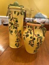 2 Hand-Painted Ceramic Containers with Olive Design