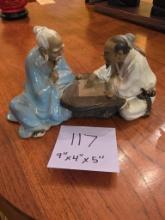 Porcelain Figurine of Two Elders Playing Go, 9 x 4 x 5