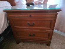 Wooden Two-Drawer Nightstand with Glass Top