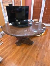 Round Wooden Table With Pedestal Base, 58-Inch Diameter