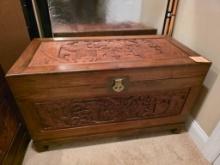 Hand-Carved Meyer Sin Furniture Co. Wooden Chest from Taiwan