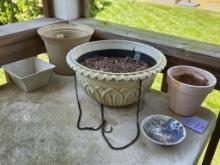 Planter Lot Featuring Ceramic, Plastic, and Hanging Planters