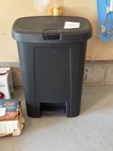 Black Plastic Step-On Trash Can with Lid
