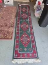 Wool Runner Rug with Geometric Design, 100 x 22 3/8