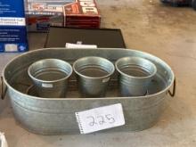 Galvanized Metal Tray with Three Matching Buckets