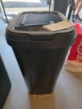 Black Plastic Trash Bin With Hinged Lid