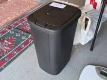 Black Plastic Trash Can with Hinged Lid
