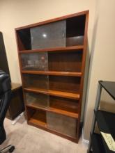 Wooden Bookshelf with Sliding Glass Doors, 70.5 Inches Tall