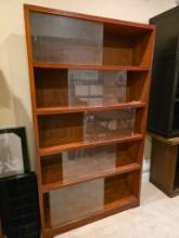 Wooden Bookshelf With Glass Sliding Doors