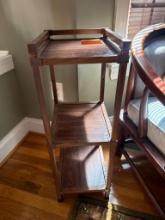 Wooden Three-Tier Shelf with Casters, 10.5 in x 12 1/4 in x 30 in