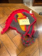 Handmade Crochet Dragon-Themed Hat with Earflaps and Braided Ties