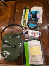 Office, Craft, and Utility Items Including Paper Cutter, Cords, and Notebooks