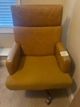Mid-Century Modern Office Chair in Brown Faux Leather with Metal Base