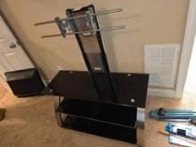 Black Glass TV Stand With Mount and Metal Frame, 42 x 19.625 x 50 Inches