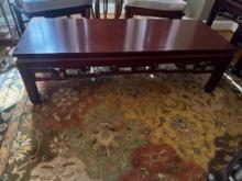 Mahogany Low Rectangular Coffee Table with Openwork Apron, 54 x 20 x 16 in