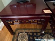 Wooden Side Table With Carved Apron, 26 x 26 x 22.5 Inches