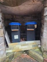 Outdoor Black Storage Bins with Blue Lids