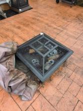Metal Square Fire Pit With Mesh Cover, 35 x 35 x 18 Inches