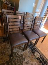 6 Wooden Chairs With Ladder Back Design and Textured Seats