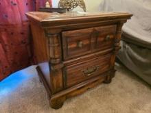 Wooden Two-Drawer Nightstand with Decorative Details
