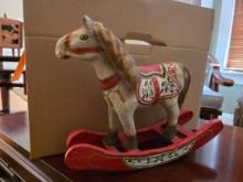 Hand-Painted Wooden Rocking Horse Figurine