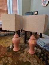 Pink Ceramic Table Lamps with Rectangular Fabric Shades